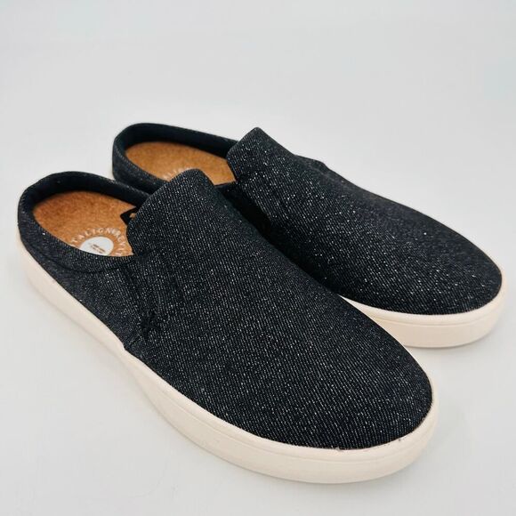 Revitalign Sparrow Mule Slip On Sneaker Sparkly Black Denim Womens size 6.5 NWT - Picture 1 of 8